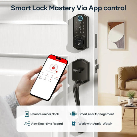 Premium Smart Front Door Lock With Hella Secure Fingerprint Deadbolt Sleek Wireless Keyless Entry Set Easy Bluetooth Keypad And Auto Lock That Plays Nice With Alexa For Zero Hassle Daily Home Access Matte Black