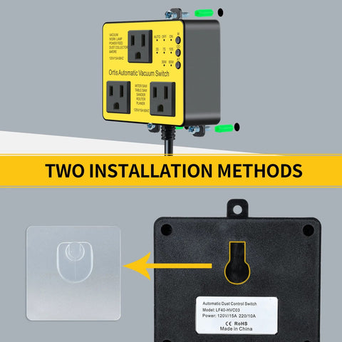 Ortis Automatic Vacuum Switch front view with dual outlets, yellow panel
