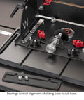 Close-up of Pro Grade Micro Adjustable Joinery Sled for Precise Box Joints, Miters and Angled Cuts, showing lead screw mechanism