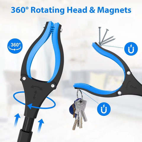 43 Inch Reacher Tool With Foldable Design And 360 Degree Rotating Jaw Dual Magnets Extra Long Grabber For Seniors Trash Picker Upper Extension Easy Grip Mobility Aid For Post Surgery And Everyday Tasks