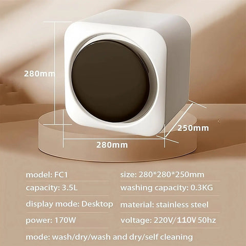 Total Game Changer Mini Portable Washer And Dryer Combo With Stainless Steel Drum And Lcd Control, compact design with dimensions 280mm x 250mm.
