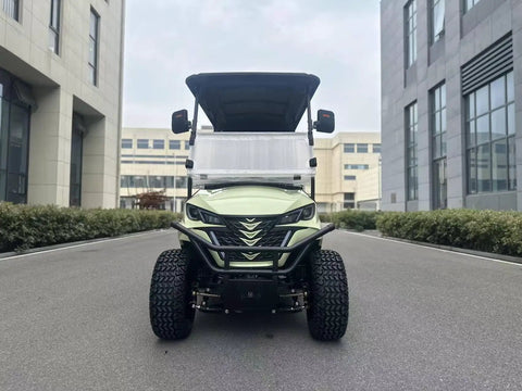 Front view of Electric Golf Cart With Fold Up Rear Seats 48V 150Ah Lithium Battery Backup Camera White on a smooth road.