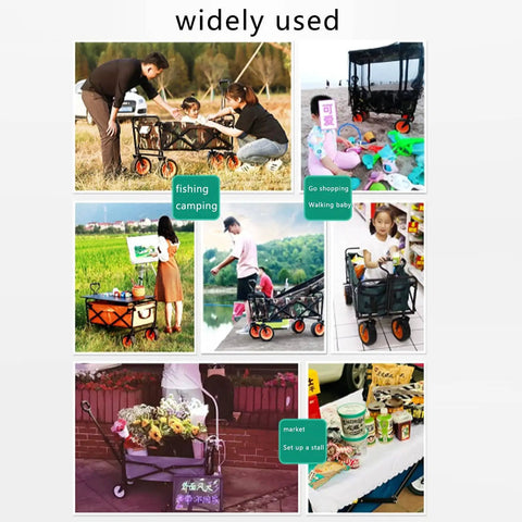 Heavy Duty Portable Garden Cart With Foldable Design Quiet Wheels Adjustable Push Pull Handle Tear Resistant Fabric