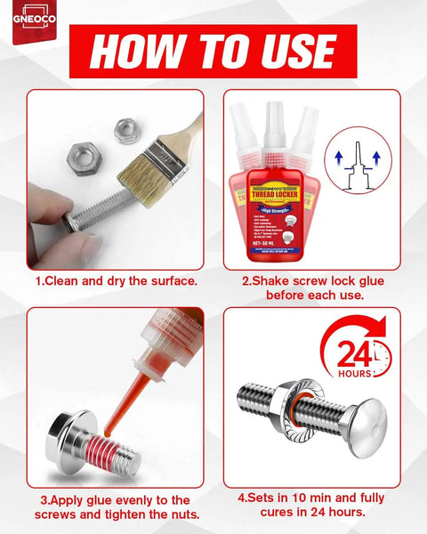 Step-by-step guide on using Red Thread Locker High Strength Threadlocker For Nuts Bolts And Fasteners Permanent Anaerobic Glue