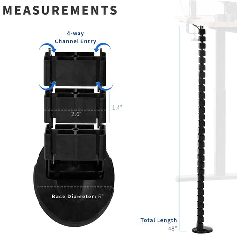 Cable Management Kit With Adjustable Quad Entry Cord Organizer For Home Office Black Keeps Cords Tidy And Outta The Way Stable Block System With A 5 Inch Steel Base showing dimensions and channel entry