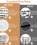 Comparison of five tier shoe rack with cover holds 20 to 24 pairs of shoes, large vertical shoe organizer for closet front door dorm or garage white, space saving, detachable and stackable, fits boots sneakers and heels.