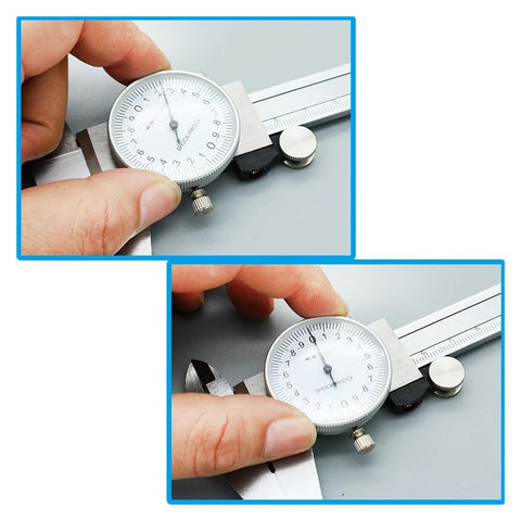 0-150 mm Dial Caliper With 0.02 mm Precision, Stainless Steel Vernier Caliper Built Tough For Pros, close-up of dial
