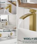Brushed Gold Vessel Sink Faucet With Waterfall Design Tall Spout Single Handle Single Hole DIY Friendly Installation