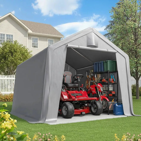 backyard storage tent 10x12 Foot Backyard Outdoor Storage Shed and Portable Workshop Shelter With Roll Up Mesh Windows Heavy Duty Garage For Riding Mower And Garden