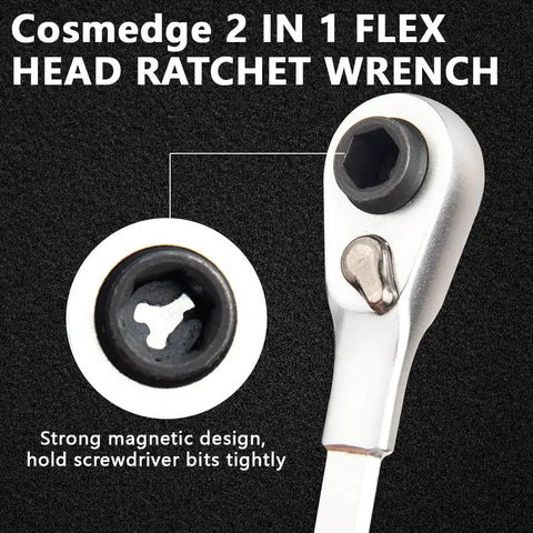 Black Flat End Bit Extender And 2 In 1 Mini Ratchet Wrench For Leatherman Multi Tool Accessories, close-up of ratchet head.
