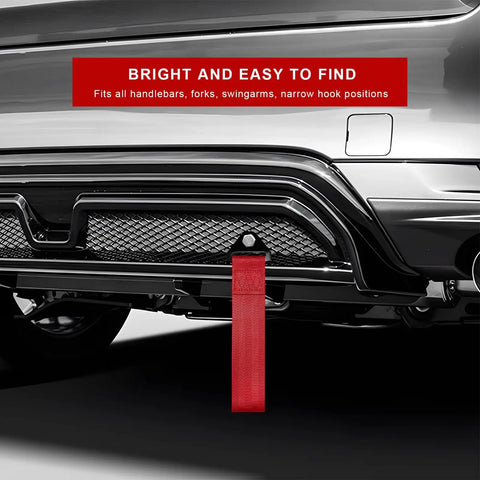 Universal Heavy Duty Tow Strap For Car Truck And Suv Off Road Recovery Badass 4400 Pound Nylon Traction Rope with secure bumper hook visible.