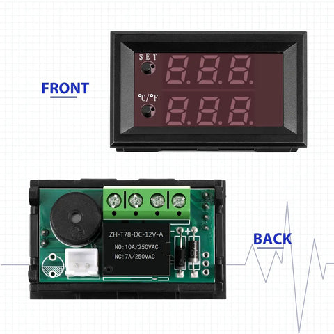 Front and back view of Pair Of 12V Electronic Temperature Controllers Programmable From -50 To 110 Celsius For Heating And Cooling