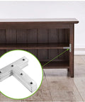 12 Piece T Shaped Mending Plates 3.1 By 3.1 Inch Stainless Steel Flat Corner Brackets attached to wooden furniture for reinforcement