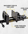 7 Inch Heavy Duty Woodworking Vise With Ductile Iron Body, featuring machined toed-in vise jaws and steel guide bars