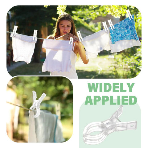 Go-To 10 Pack Large Balloon Arch Clips 3.5 Inch Transparent Spring Clamps holding clothes on a line outdoors