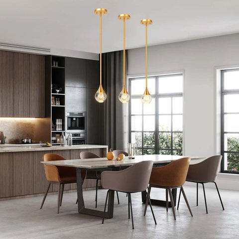 Crystal Teardrop Pendant Light 2 Pack Gold Brushed Brass Finish Glass Globe Hanging Lamps For Kitchen Island Dining Room Bar Sleek Modern Pendant Lighting That Elevates Your Vibe