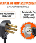 Power plug NEMA 6-30P and receptacle NEMA 6-30R for Beast 5600W 240V Infrared Heater For Large Garages And Warehouses