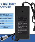 42V 2A 3 Pin XLR Charger For 36V Lithium Ebikes And Electric Scooters, Universal 100 240V AC Input, black charger with plug and XLR connector