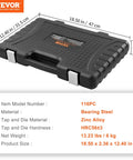 Tap and Die Set in a black VEVOR storage case, 116-piece with bearing steel taps and dies