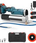 2-In-1 Cordless Grease Gun Kit With Dual Grips, 12,000 PSI High Pressure, accessories and charger displayed
