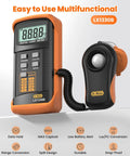 Pro Grade Illuminance Light Meter For Precise Plant Growth Digital Lux Meter With Range Zero To Two Hundred Thousand Lux And Fast Readings Twice Per Second FC To Lux Conversion Pocket Friendly Design For On The Go, orange digital light meter with probe