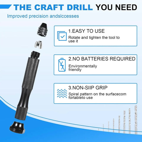 Professional Micro Drill Bit Set With Pin Vise Hand Drill Precision Jewelry Crafting And Resin Art features ergonomic grip and easy-to-use design.