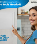 Rugged White Drywall Access Panel Fits 12 By 12 Inch Wall Cutouts With No Sweat Push To Open Latch shown in use.