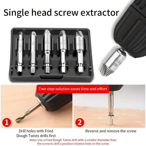 Five Piece Screw Extractor Set For Stripped And Damaged Screws And Bolts, Your Go To Easy Out Kit For DIY Home Repairs with HSS bits