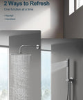 GRANDJOY 10" Wall Mount Shower System with Handheld Spray, Brushed Nickel, showing rainfall and handheld options.