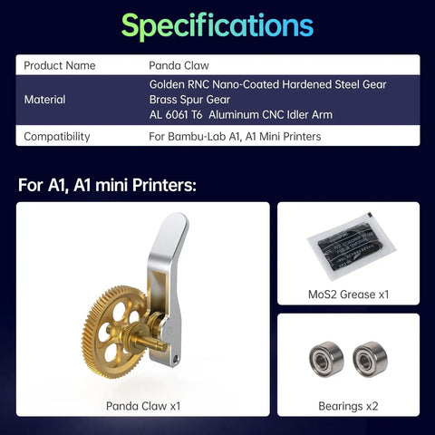 Panda Claw Extruder Brass Gear Upgrade for Bambu Lab A1 and A1 Mini Beefed Up Hardcore RNC Nano Coated Hardened Gear for Smooth Filament Drive Low Slip Fiber Ready Faster and More Precise Extrusion Longer Gear Life, brass gear x1