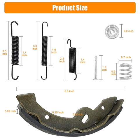 Brake Shoes Spring Kit For Golf Cart EZGO TXT Medalist 1997 To 2008 And Yamaha size chart showing springs and brake dimensions.