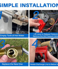Lrichy 3/4 in NPT brass temperature/pressure relief valve for Suburban RV water heater; four-panel collage