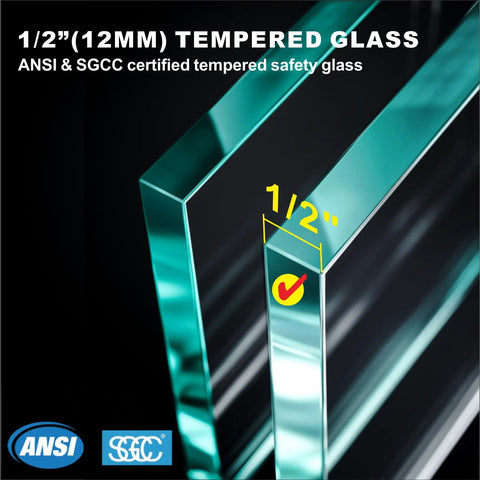 1/2"(12MM) Tempered Glass for Top Tier Frameless Tempered Glass Railing Kit For Outdoor Decks, certified safety glass.