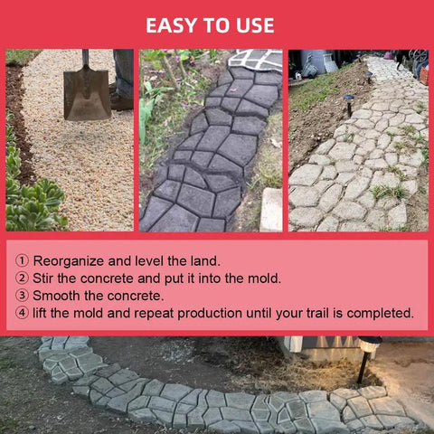 DIY Concrete Path Maker Molds 17 By 17 Inch 1.6 Inch Thick Irregular Stepping Stone Pavers in use for garden walkways