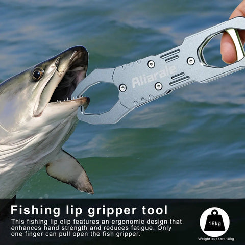 Fish Lip Gripper With Weight Scale And 360 Degree Rotation Aluminum Alloy Grip Tool For Handling Up To 40 Pounds Lightweight Portable Non Slip Rubber Handle Extra Wide 1.65 Inch Opening And Reel Safe Tackle Clip