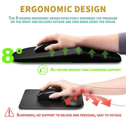 Ergonomic Mouse Pad With Wrist Support And Massage Design For Pain Relief Memory Foam Cushion Non Slip PU Base Desk Pad For Wireless Mouse 12 By 8 Inch Black