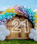 Twenty One Neon Sign LED Wall Light, Large 21.3 By 15.7 Inch Neon Night Light for decor with colorful balloon arch.