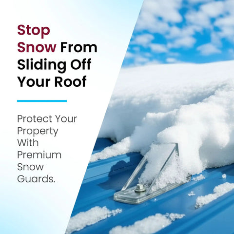 50 Pack Built Tough Snow Guards For Metal Roofs With Perfect Seal Gaskets And Mounting Screws Industrial Polycarbonate Stops on blue roof.