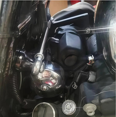 Close-up of Harley Touring Frame Stabilizer Bar For Road Glide Road King Street Glide Electra Glide 2009 To 2026 in CNC aluminum.