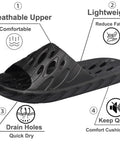 Black Drainage Holes Shower Slippers With Quick Drying Sole For Men And Women Open Toe Bath Shoes, size 44.45, side view