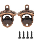 Wall Mounted Beer Bottle Opener Two Pack Rustic Vintage Heavy Metal Bar Decor For Kitchen And Man Cave with screws included