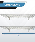 Dimensions diagram of Heavy Duty Steel Garage Wall Shelves 2-Pack, 48 Inch By 24 Inch Wall Mounted Shelves, white powder coated finish.
