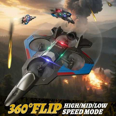 Totally Fun Foam RC Planes with LED lights in action showing 360-degree flip and multiple speed modes
