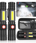 USB Rechargeable Magnetic LED Flashlight with Zoomable Beam, Waterproof Tactical Work Light shown with accessories.