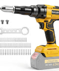 Real Deal Brushless Cordless Rivet Gun Built Tough For Pro Contractors Who Want A Smooth Operator Power Tool with accessories.