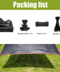Packing list for Heavy Duty Garden Shade Cloth With Grommets For Patio And Pergola 90 Percent UV Block, includes bungee balls and ropes.
