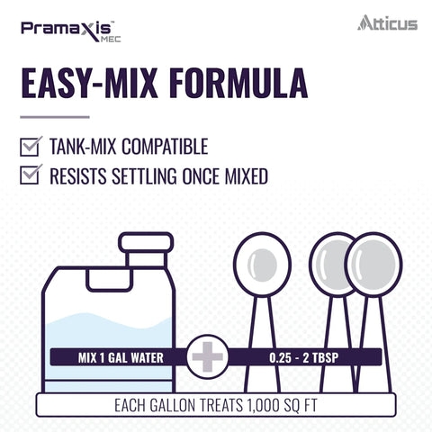 Diagram showing mixing instructions for Pramaxis MEC Plant Growth Regulator For Lawn 8 Oz With 11.3 Percent Trinexapac Ethyl.