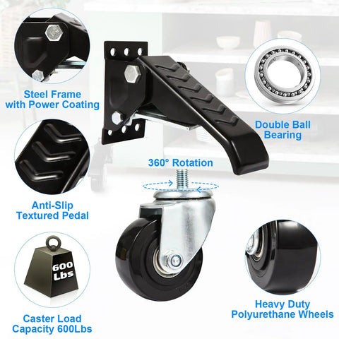 Badass Heavy Duty Workbench Casters Set Of Four With Smooth As Butter Urethane Wheels and Quick Side Mount Plates, showcasing steel frame and urethane wheels.