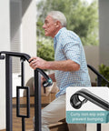 No Sweat Outdoor Step Handrails Heavy Duty Double Post Railing System Powder Coated Galvanized Steel Construction with non-slip grip.