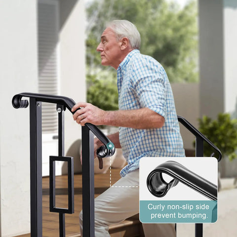 No Sweat Outdoor Step Handrails Heavy Duty Double Post Railing System Powder Coated Galvanized Steel Construction with non-slip grip.